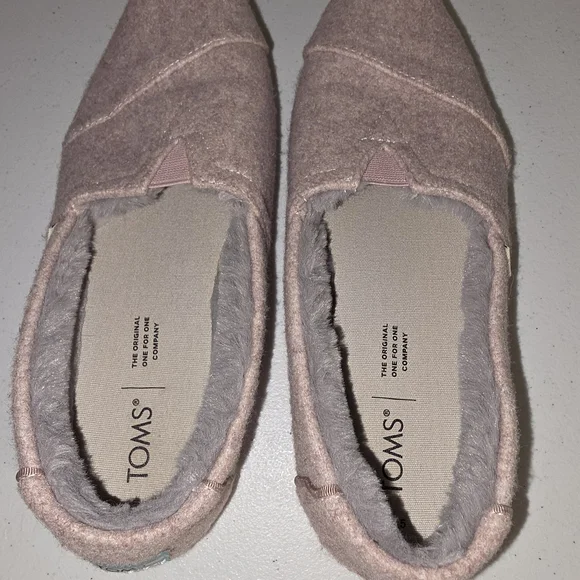 TOMS Women's Alpargata Faux Fur Lined Slip-On Flats dusty rose Sz.7.5 Slippers - Picture 10 of 16